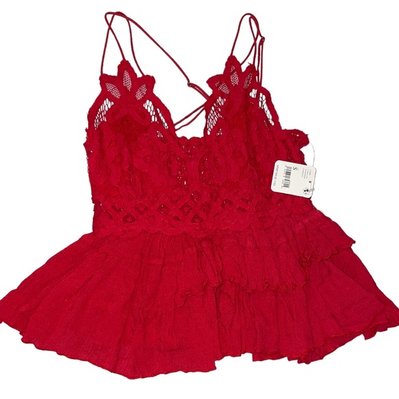 NWT FREE PEOPLE Adella Cami, Cherry Red - Picture 3 of 5